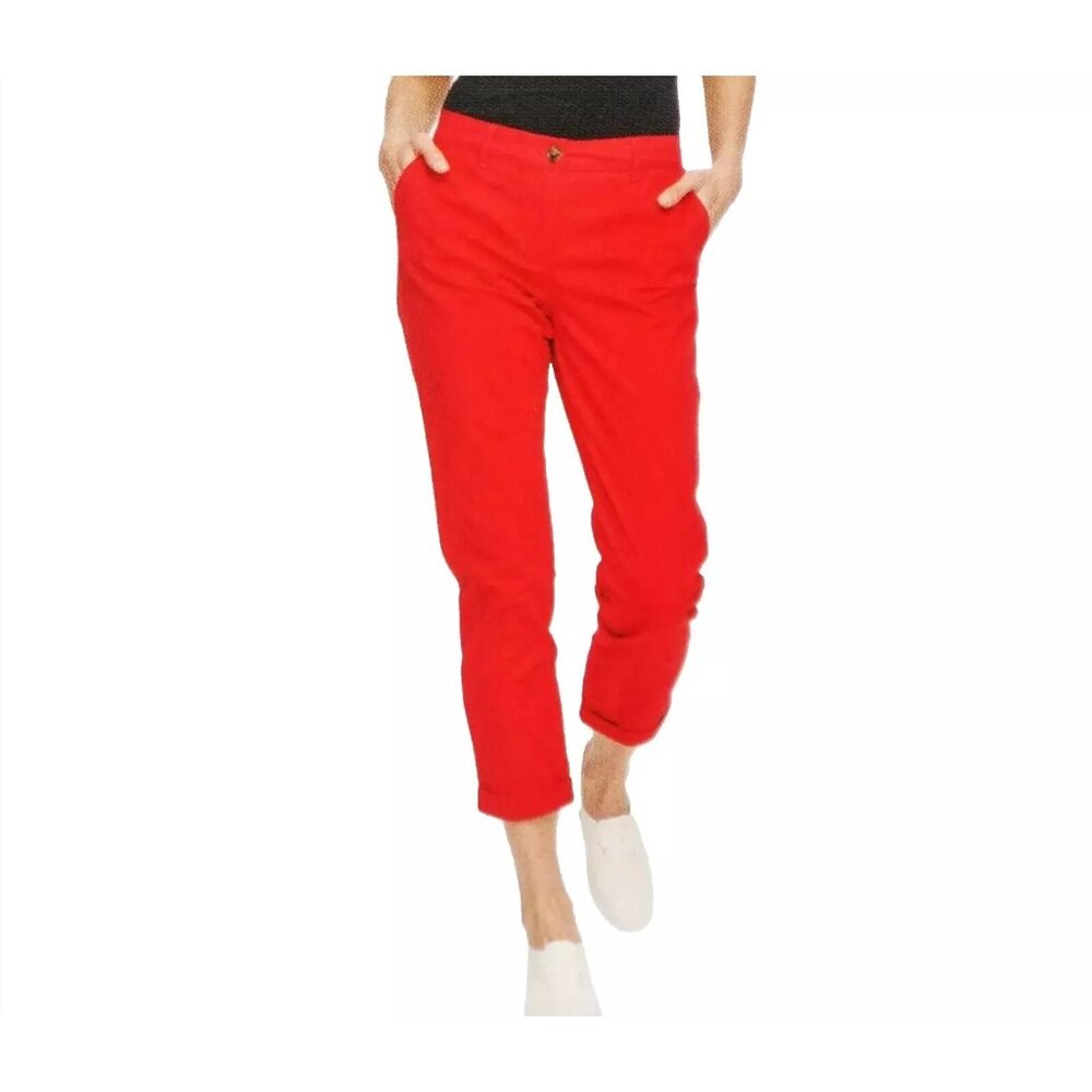 Nautica Jeans Chino Pants Women 10 Stretch Roll Down Cuff Ankle Flat Front Red